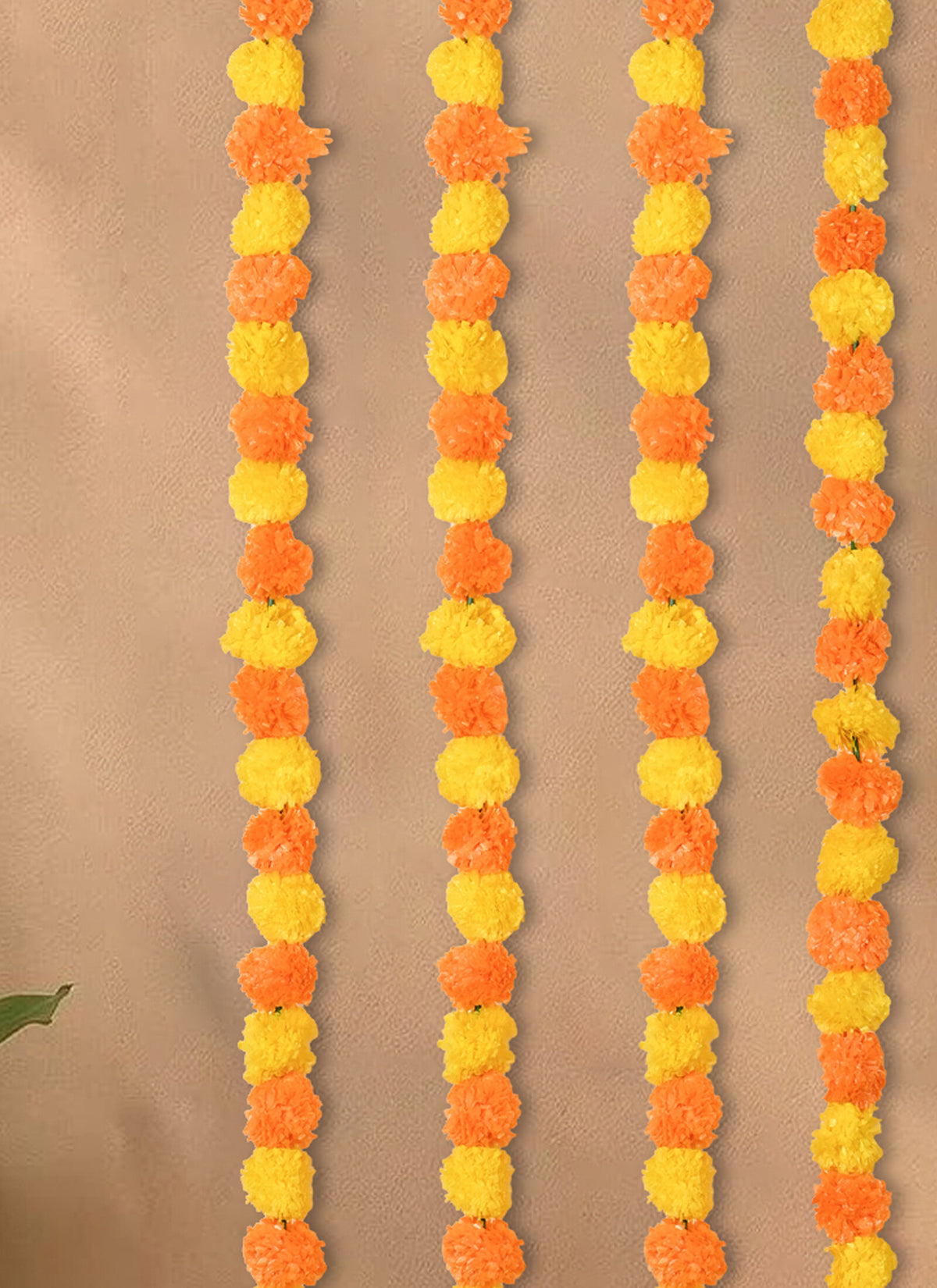 Madhoor Flower Pompom Marigold Mango Latkan Yellow 4.5 Feet Set of 5