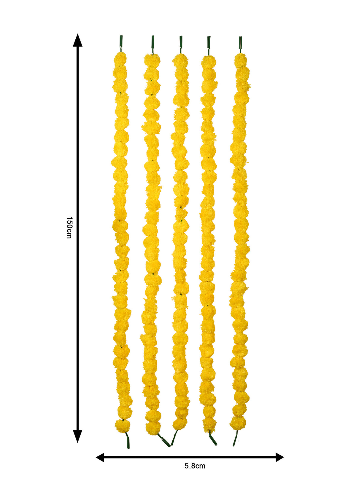 Madhoor Flower Pompom Marigold Latkan Yellow 4.5 Feet Set of 5