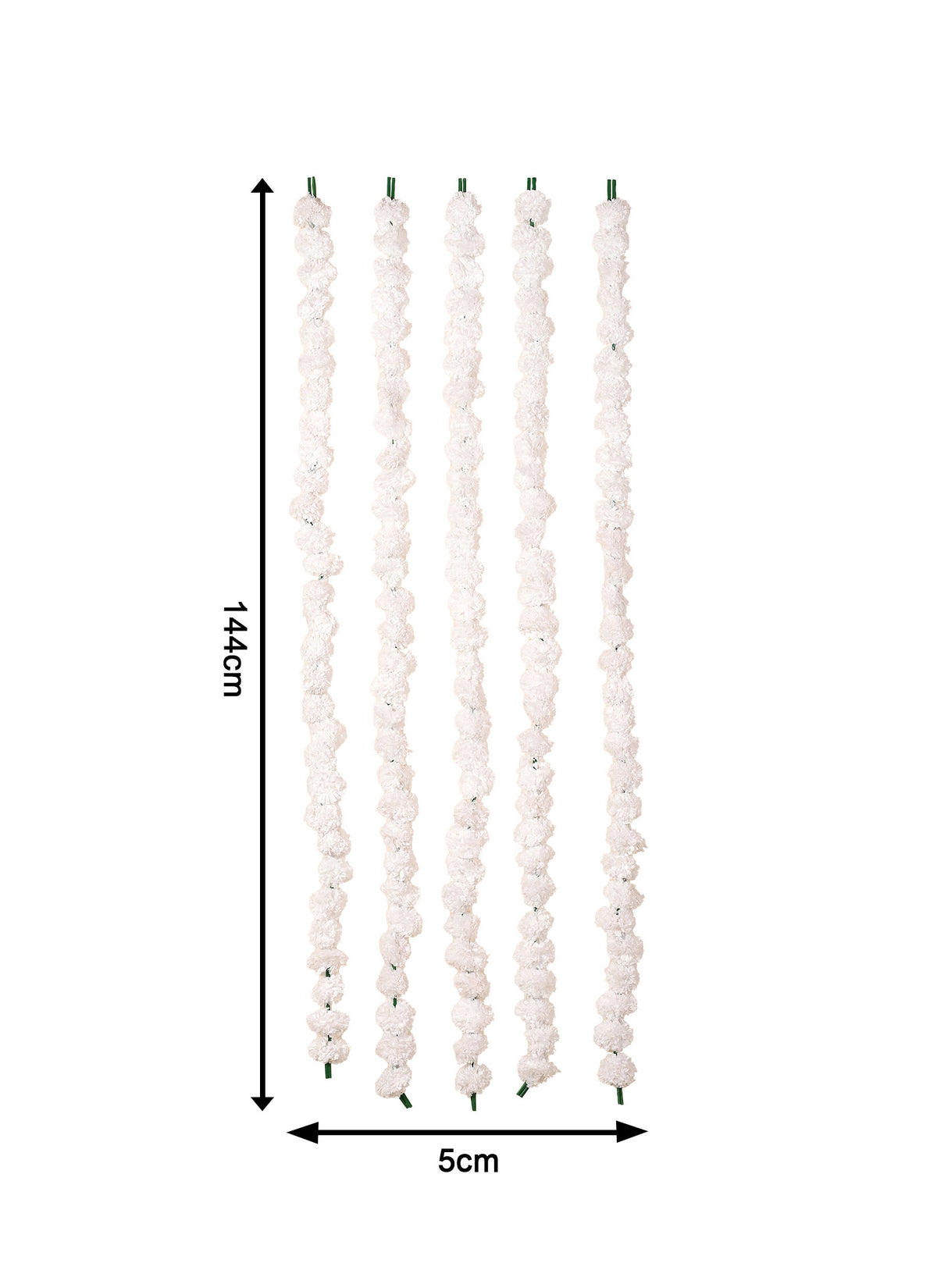 Madhoor Flower Pompom Marigold Latkan White 4.5 Feet Set of 5