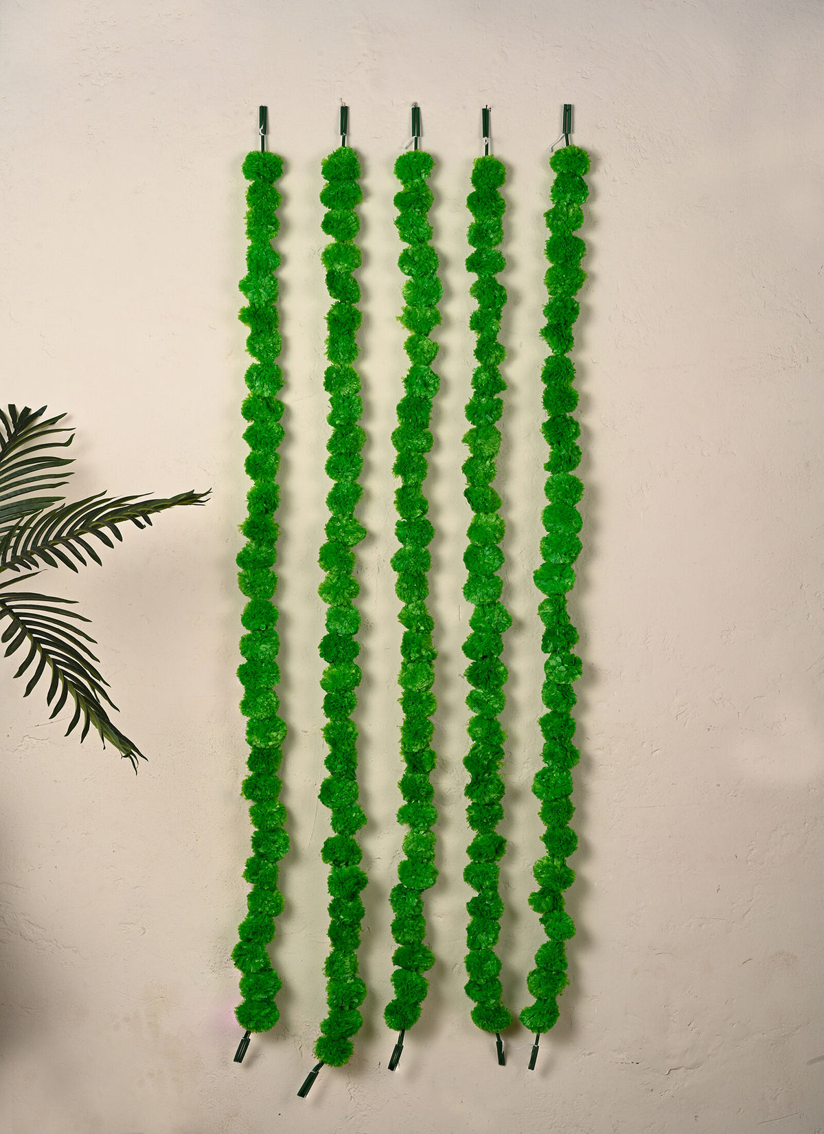 Madhoor Flower Pompom Marigold Latkan Green 4.5 Feet Set of 5