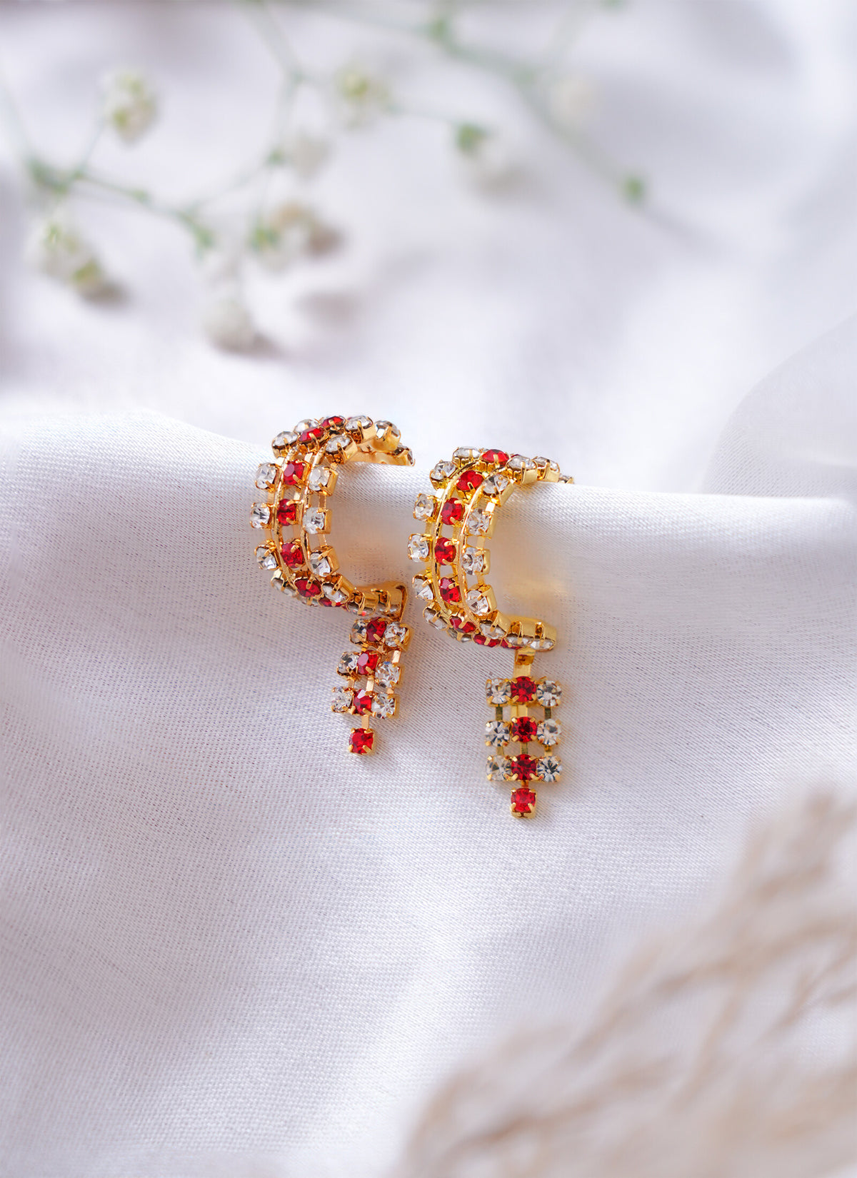 Madhoor Stone Deity Idol Bangles Gold-Tone Red White 1 Pair