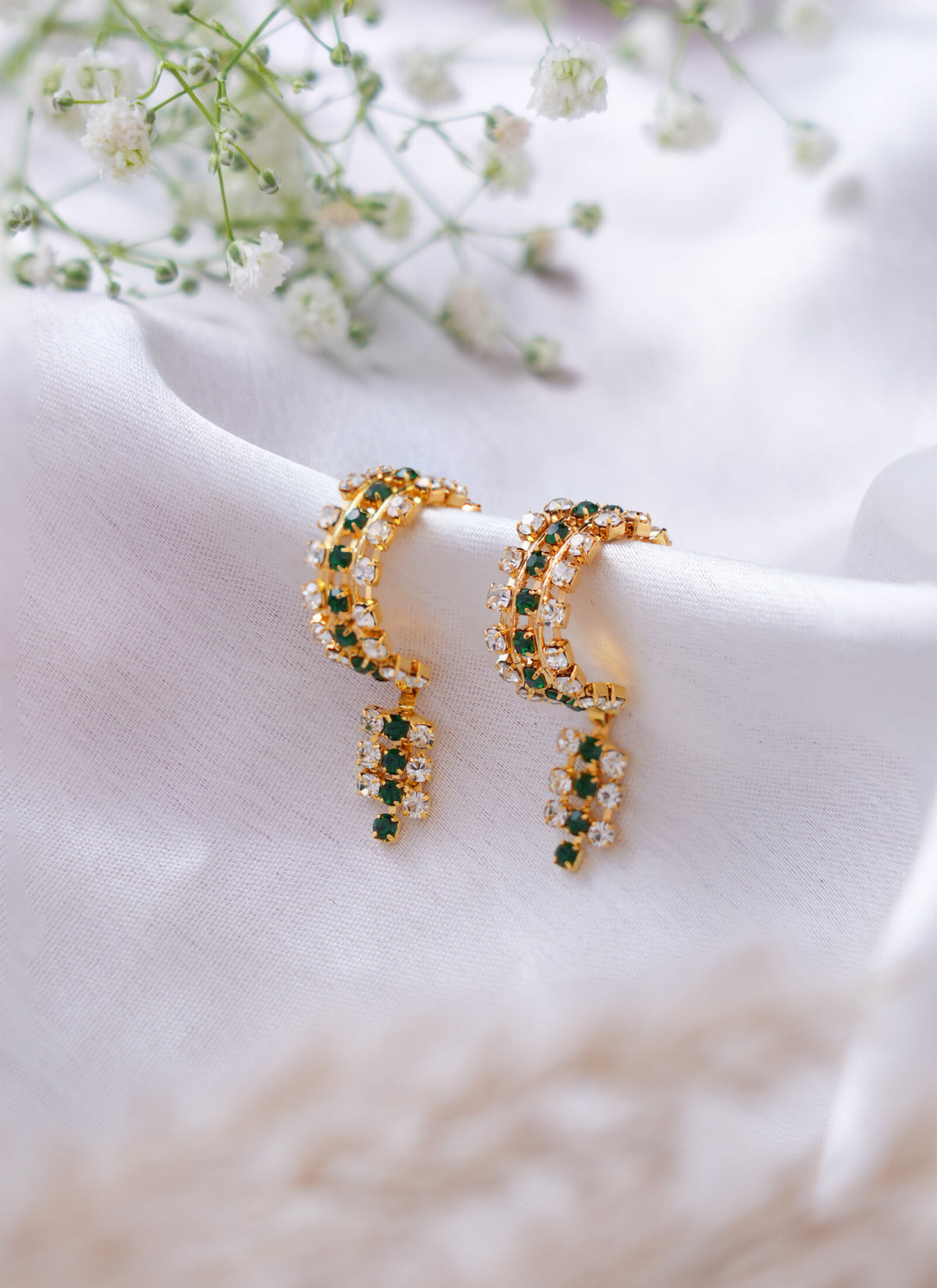 Madhoor Stone Deity Idol Bangles Gold-Tone Green White 1 Pair