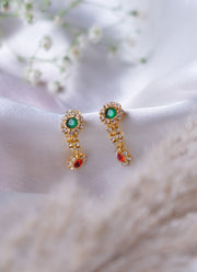 Madhoor Flower Stone Deity Idol Bangles Gold-Tone Red White 1 Pair