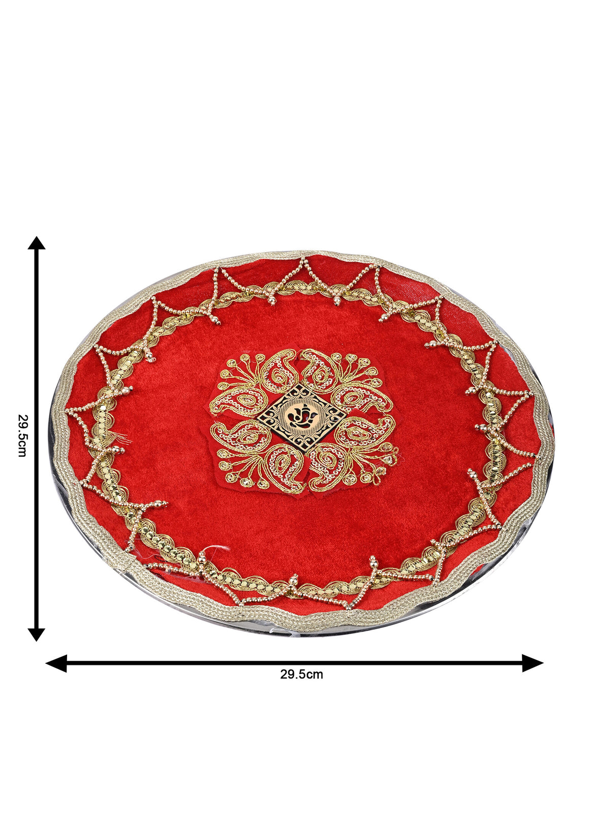 Madhoor Zari Pooja Thali Red 11 Inches 1 Piece