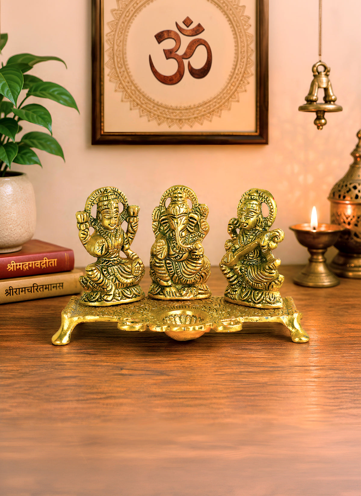 Madhoor Metal Lakshmi Ganesha Saraswati Diya 1 Set