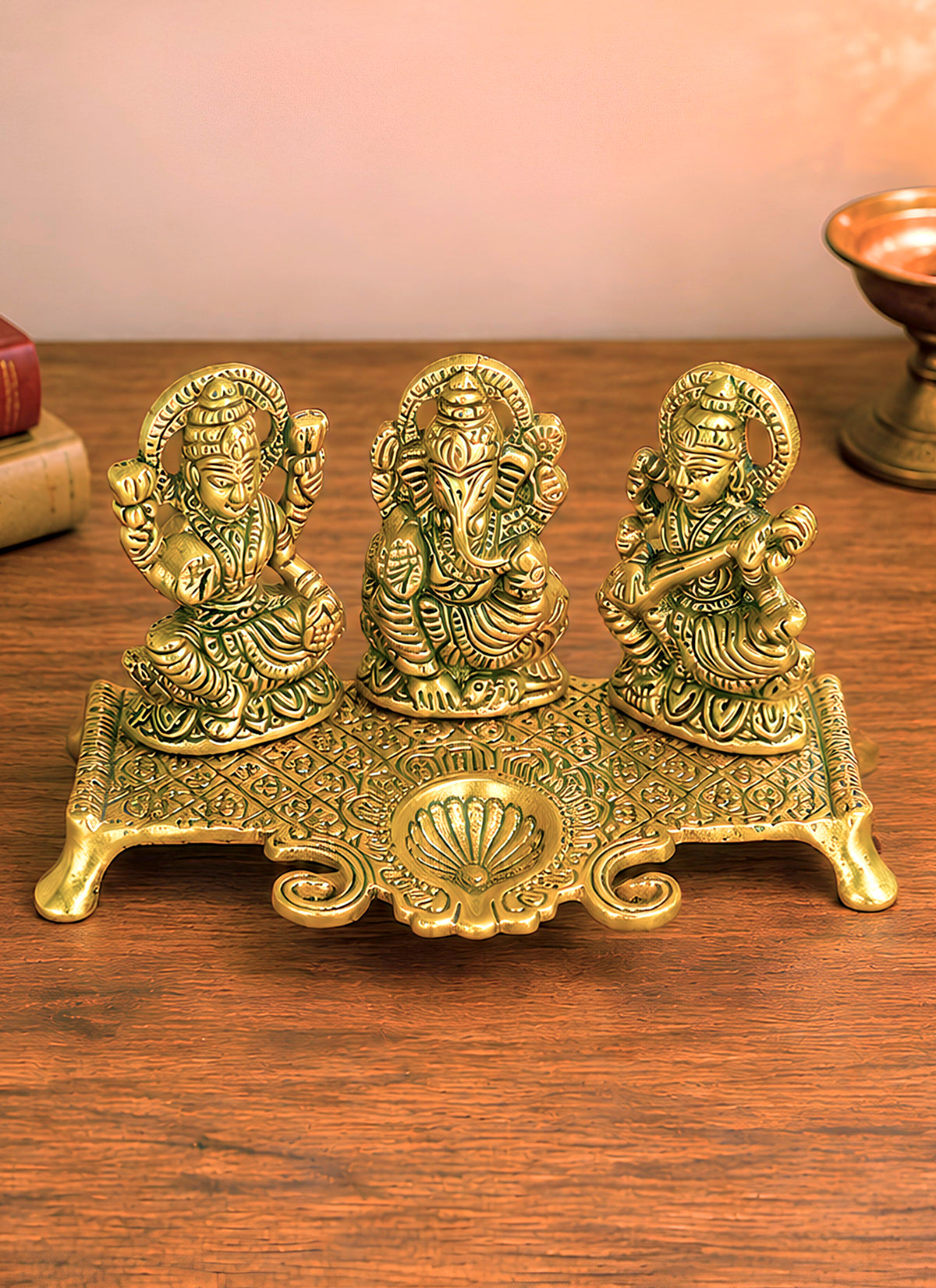 Madhoor Metal Lakshmi Ganesha Saraswati Diya 1 Set