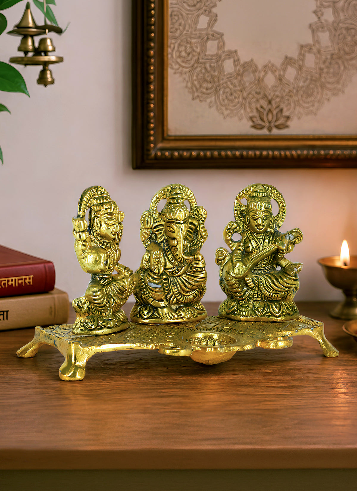 Madhoor Metal Lakshmi Ganesha Saraswati Diya 1 Set