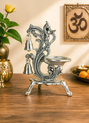 Madhoor Steel Peacock Diya Silver-Tone 1 Piece