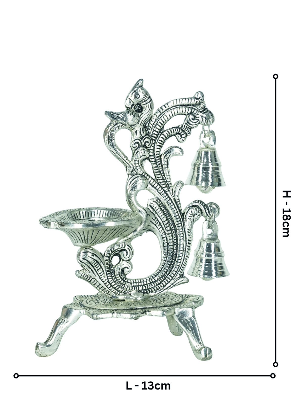 Madhoor Steel Peacock Diya Silver-Tone 1 Piece