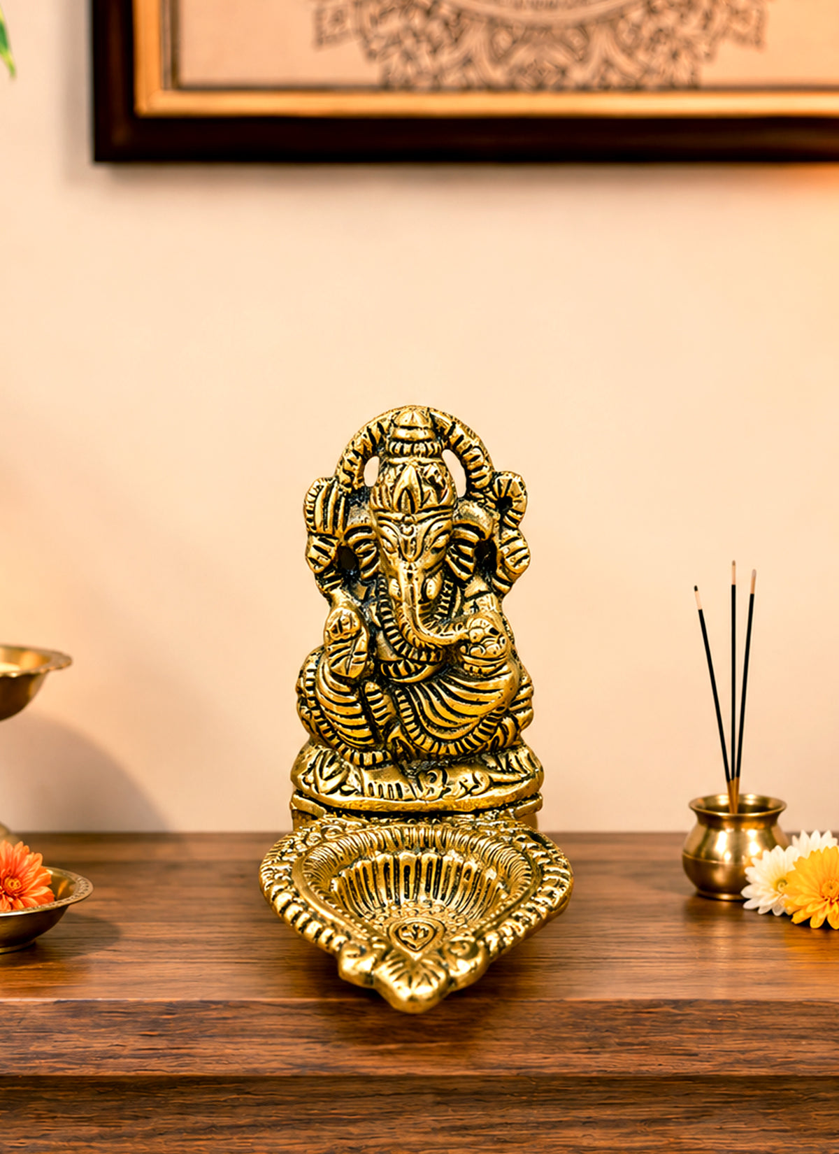 Madhoor Metal Ganesha Diya 4 Inches 1 Piece