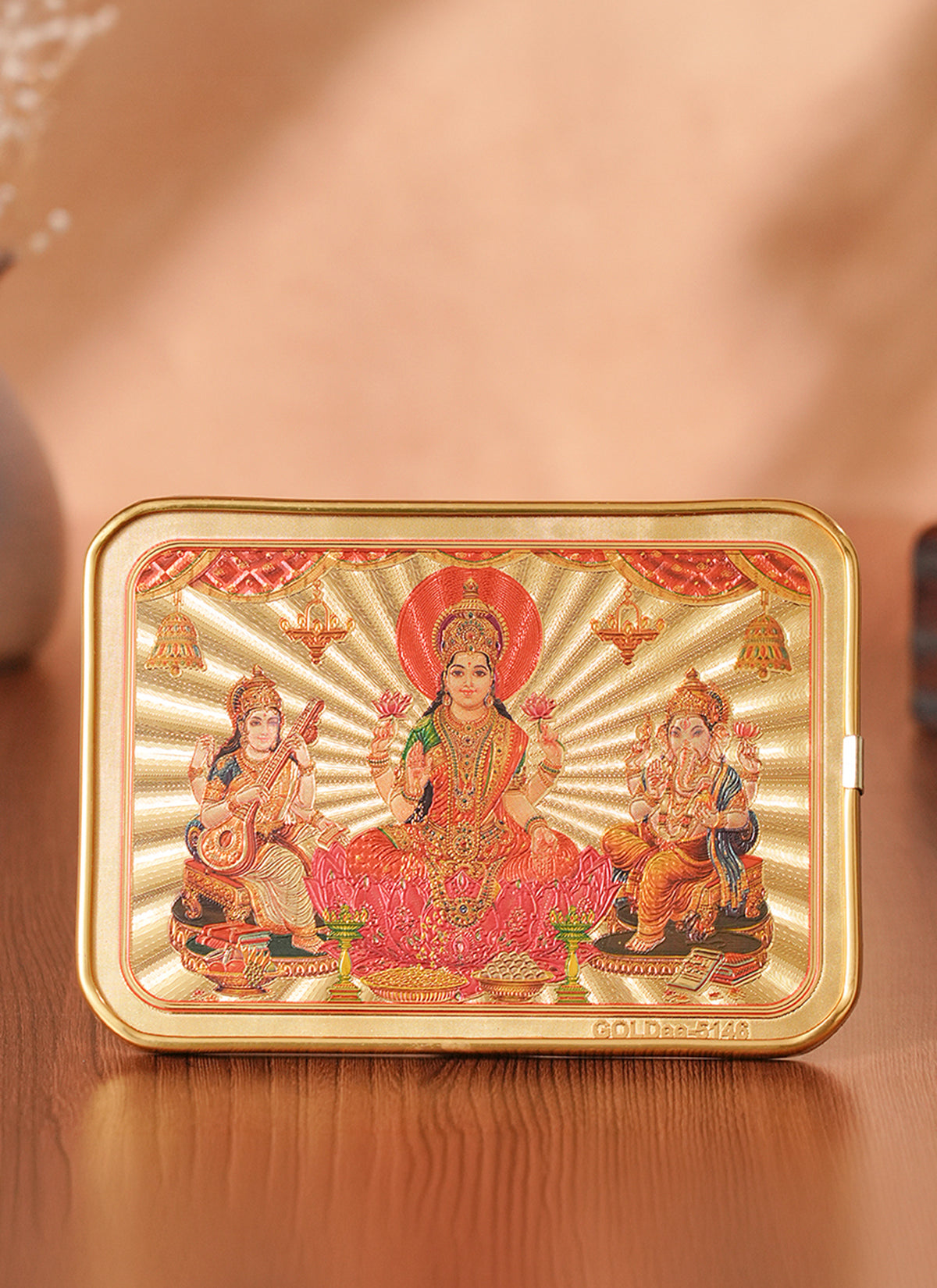 Madhoor Lakshmi Ganesha Saraswati Photo Frame Gold-Tone 5 x 7 Inches