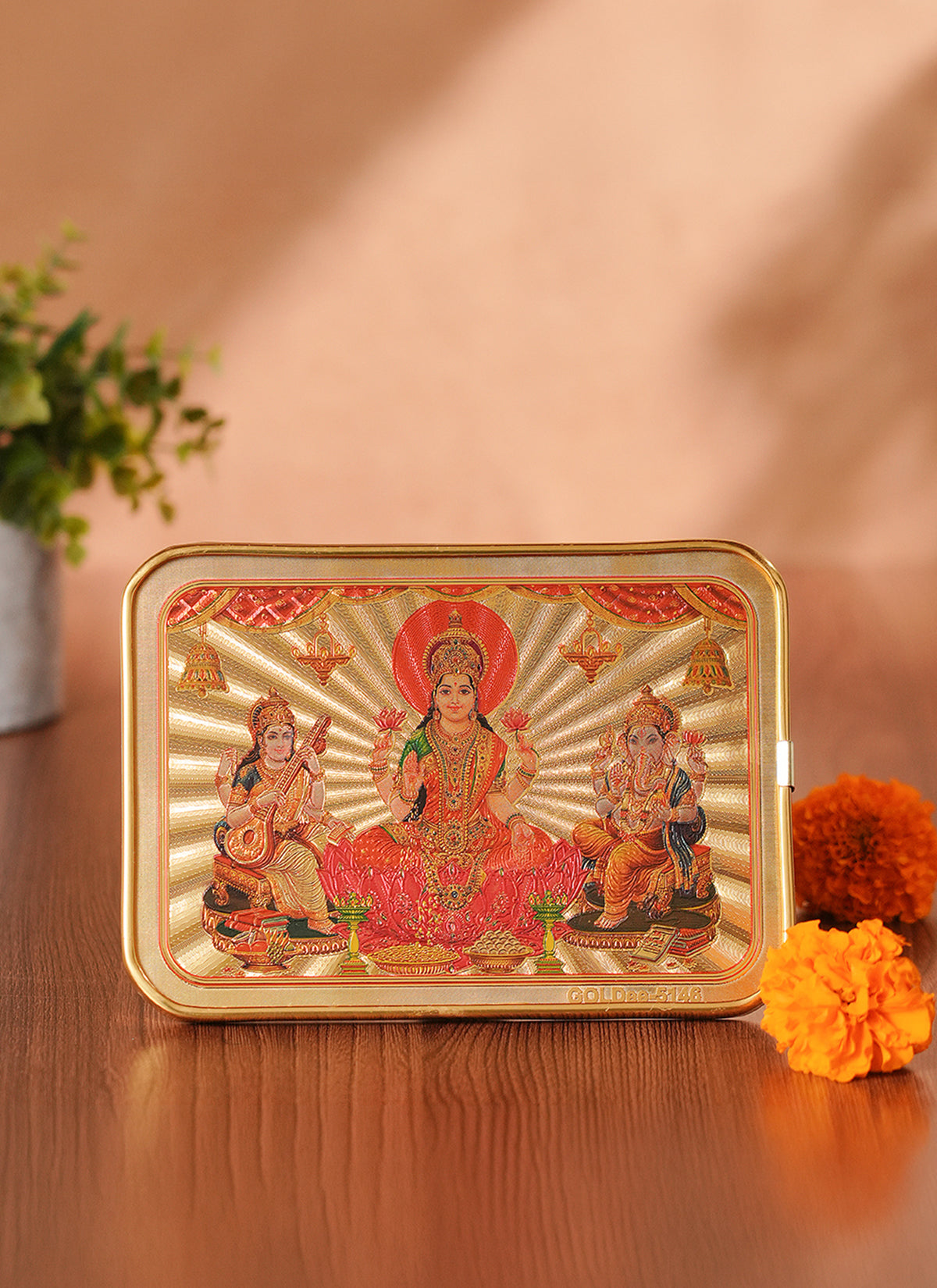 Madhoor Lakshmi Ganesha Saraswati Photo Frame Gold-Tone 5 x 7 Inches