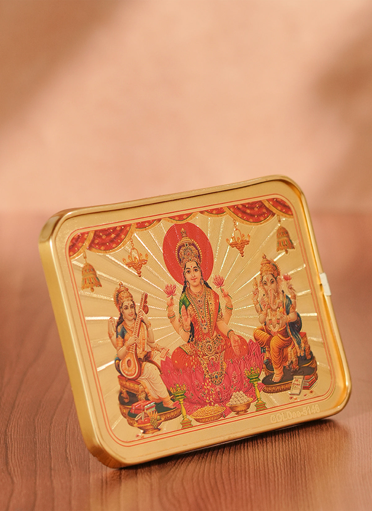 Madhoor Lakshmi Ganesha Saraswati Photo Frame Gold-Tone 5 x 7 Inches
