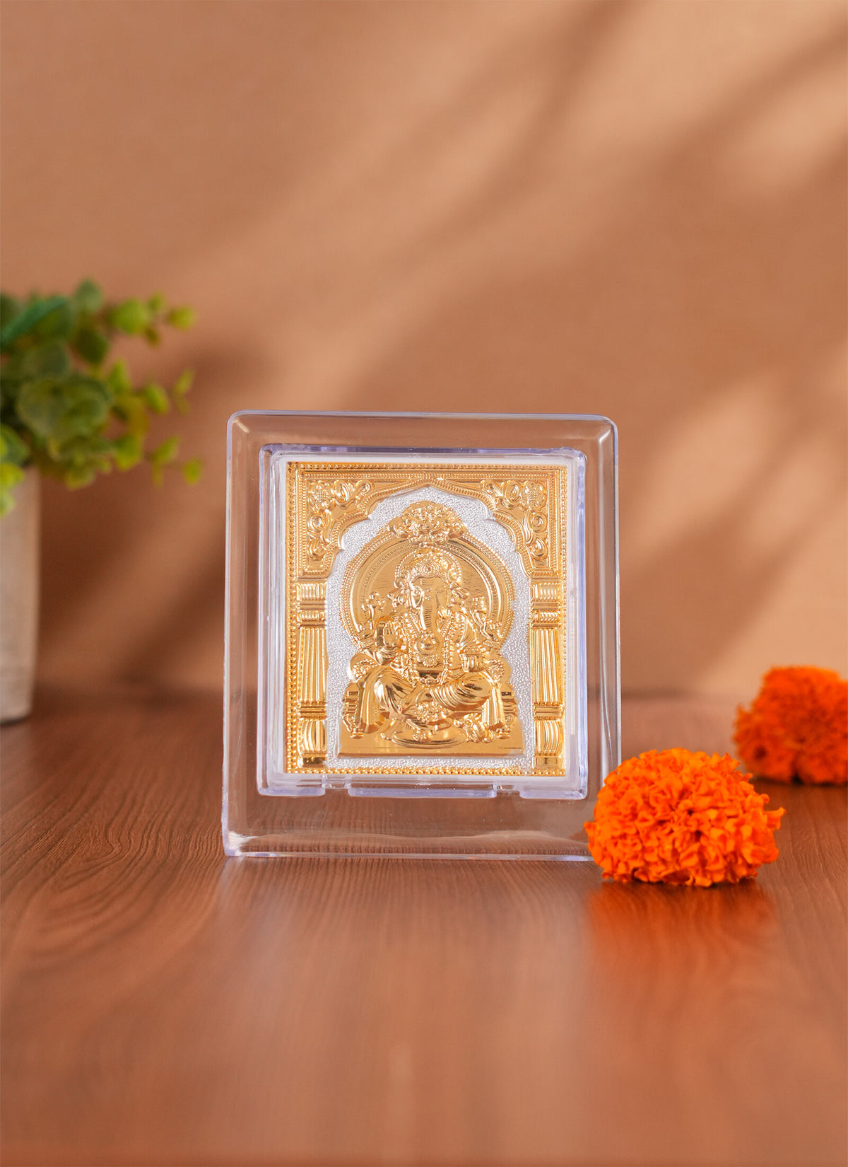 Madhoor Ganesha Photo Frame Gold-Tone White 3 x 3.5 Inches