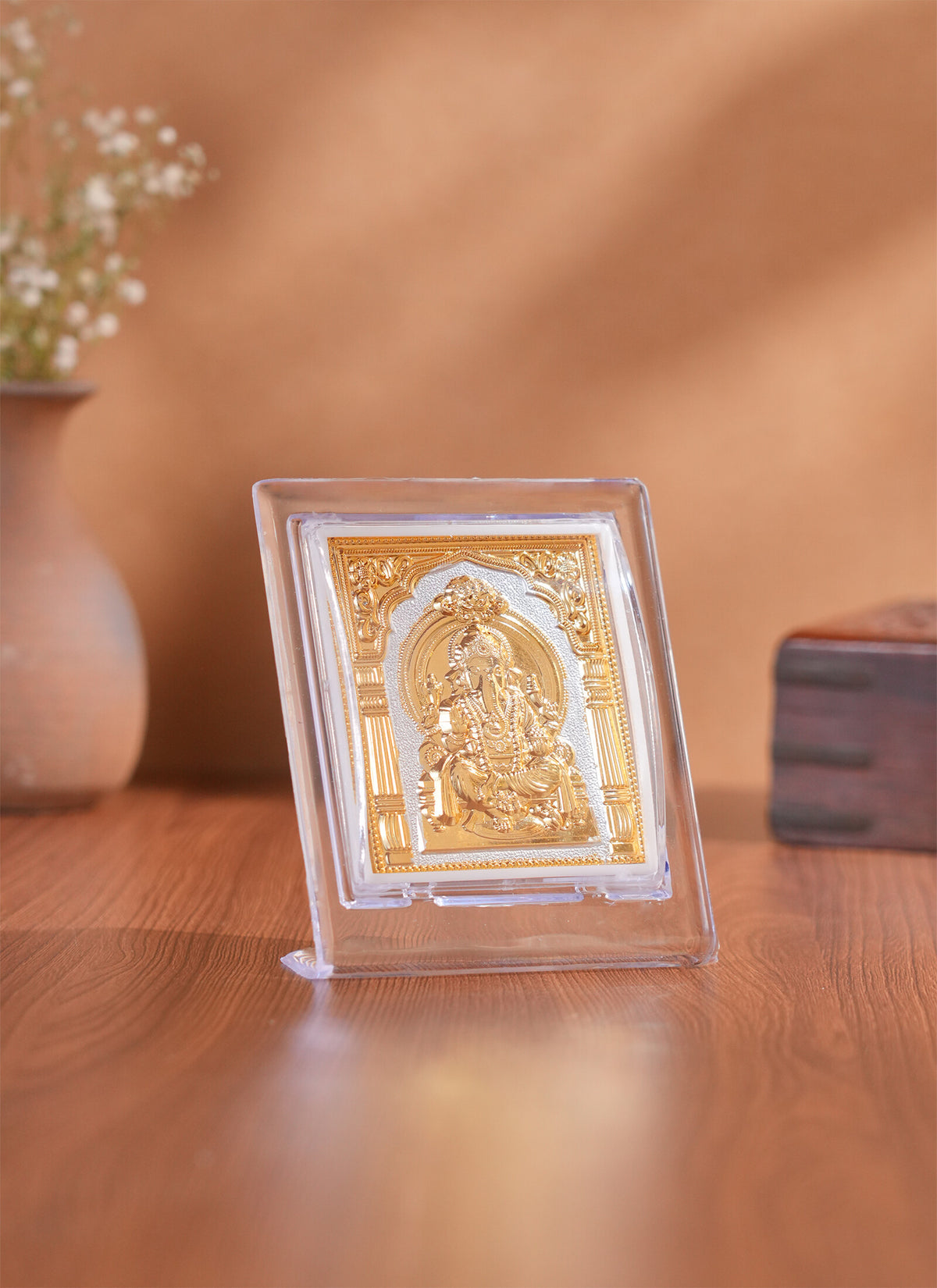 Madhoor Ganesha Photo Frame Gold-Tone White 3 x 3.5 Inches