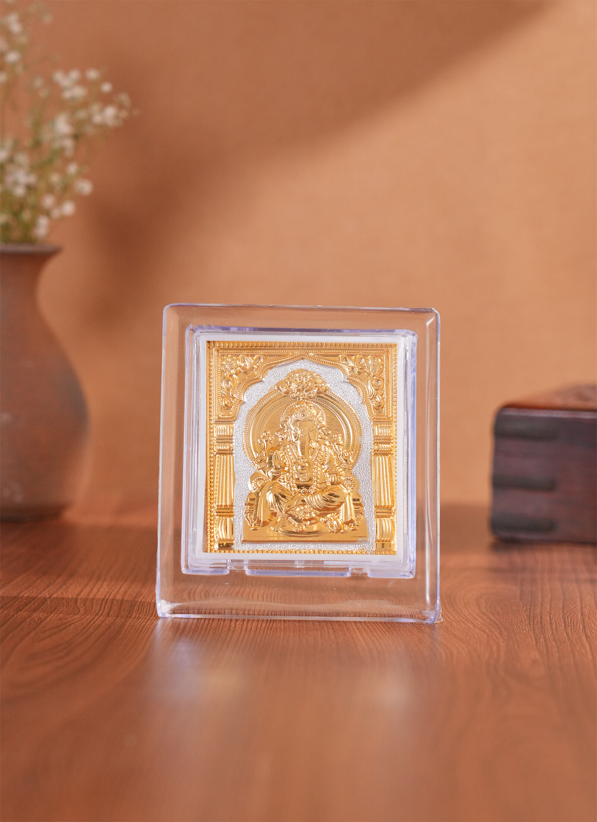 Madhoor Ganesha Photo Frame Gold-Tone White 3 x 3.5 Inches