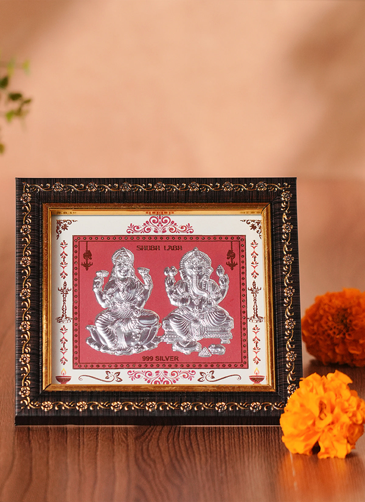 Madhoor Lakshmi Ganesha Photo Frame Gold-Tone Silver-Tone 5 x 6 Inches