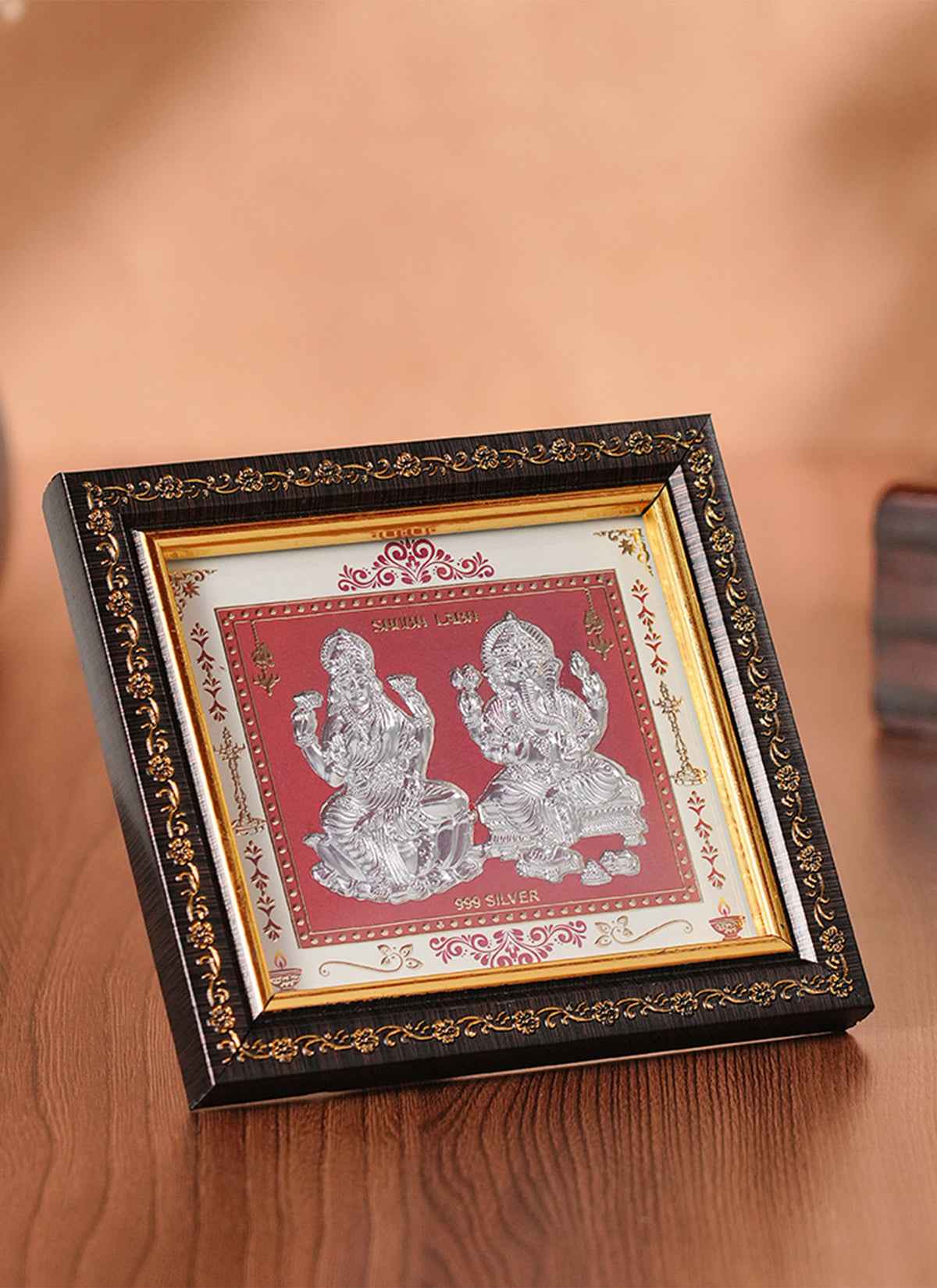 Madhoor Lakshmi Ganesha Photo Frame Gold-Tone Silver-Tone 5 x 6 Inches