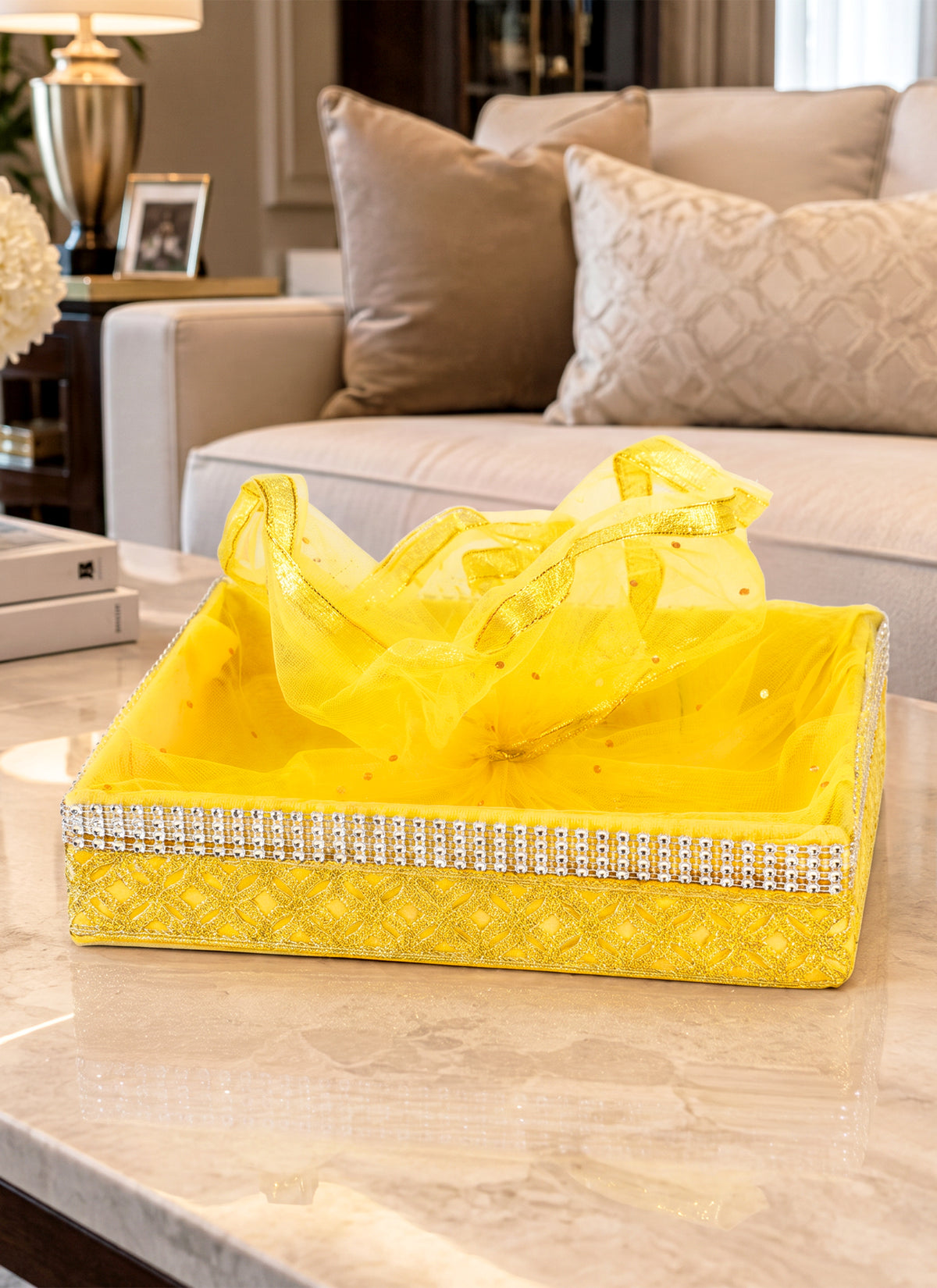 Madhoor Square Gift Basket Yellow 12 Inches 1 Piece