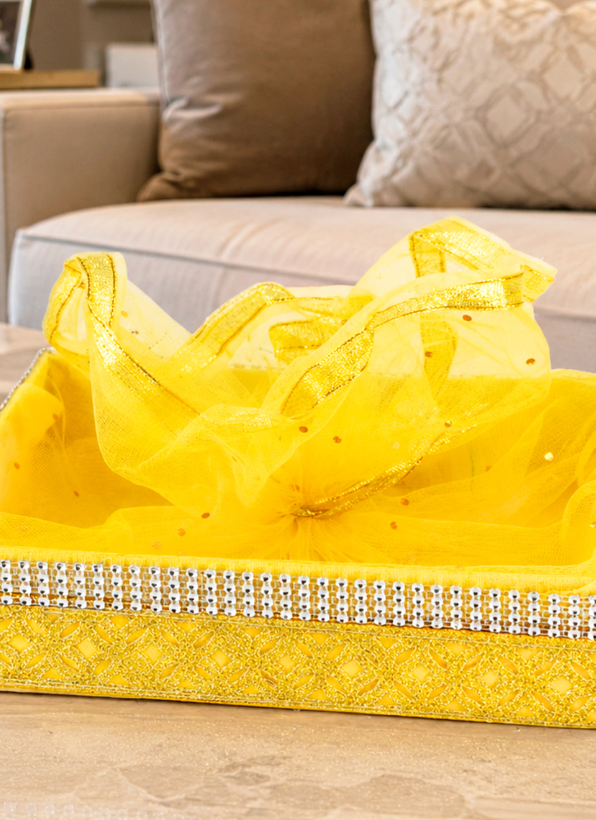 Madhoor Square Gift Basket Yellow 12 Inches 1 Piece