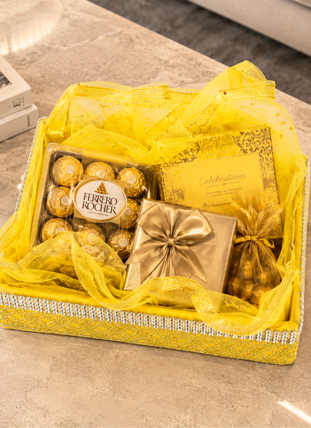 Madhoor Square Gift Basket Yellow 12 Inches 1 Piece