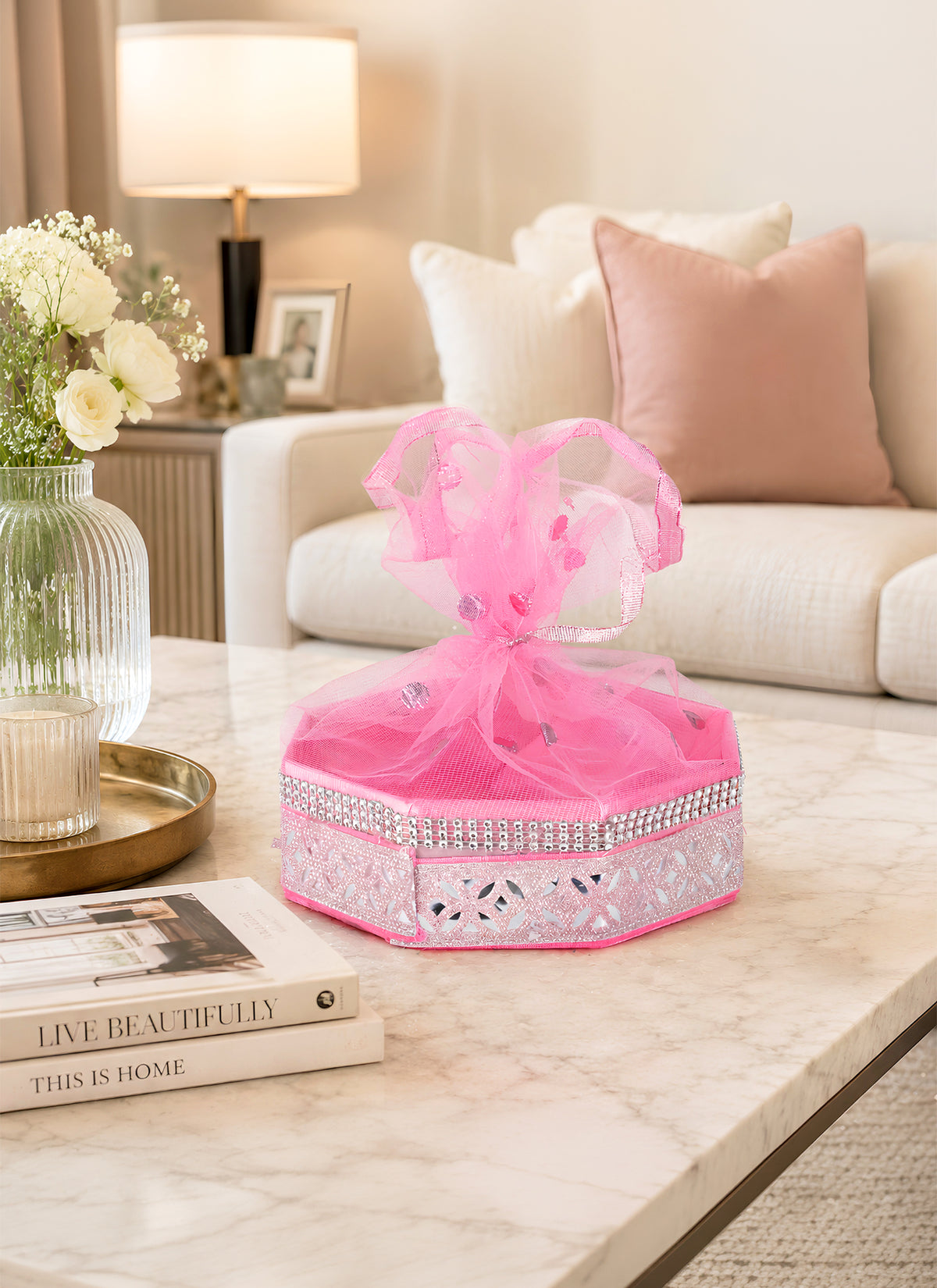Madhoor Octagon Gift Basket Pink 15 Inches 1 Piece