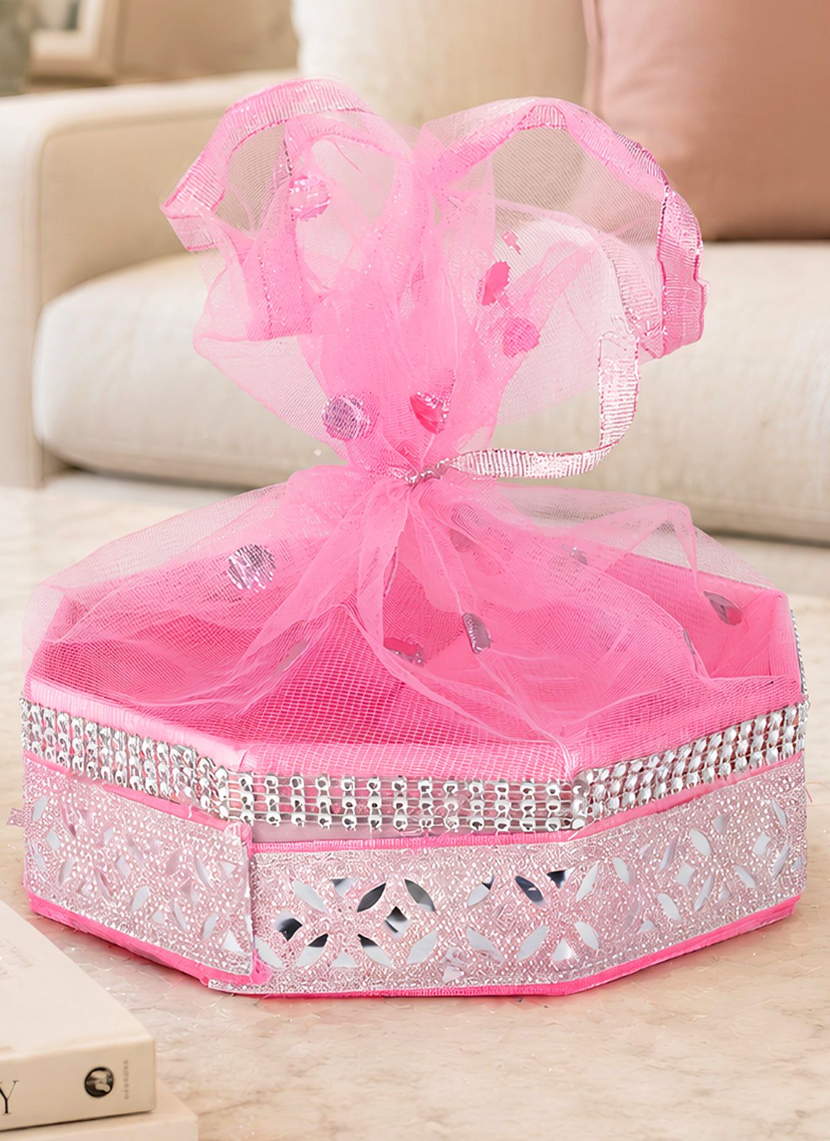 Madhoor Octagon Gift Basket Pink 15 Inches 1 Piece