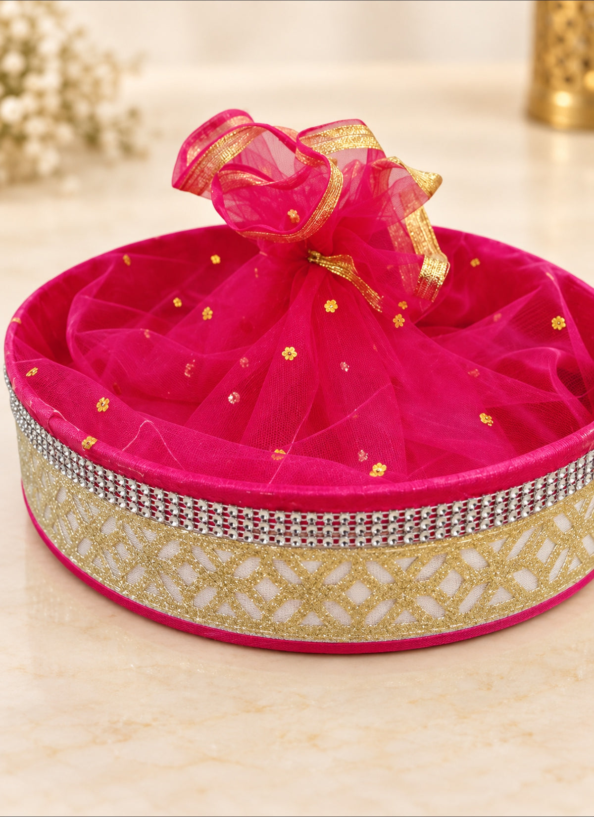 Madhoor Round Gift Basket Pink 15 Inches 1 Piece