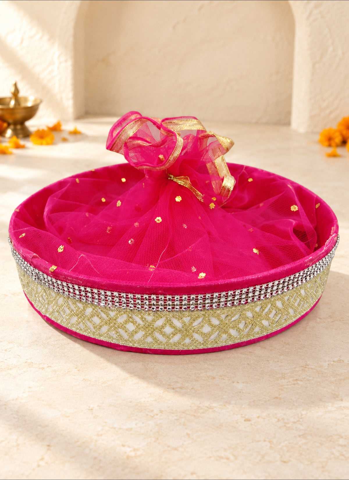 Madhoor Round Gift Basket Pink 15 Inches 1 Piece