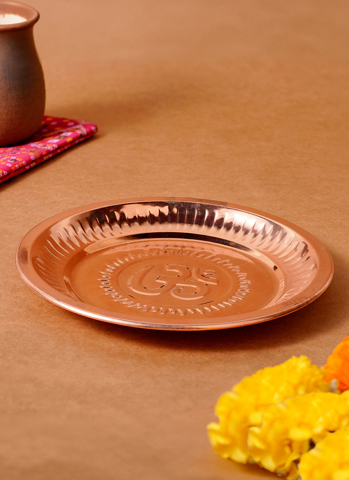 Madhoor Metal Copper Polished Pooja Thali 1 Piece