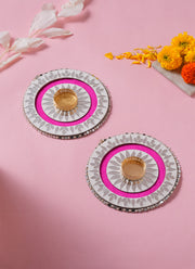 Madhoor Pearl Lippan Tealight Holder Rani Pink White 1 Pair