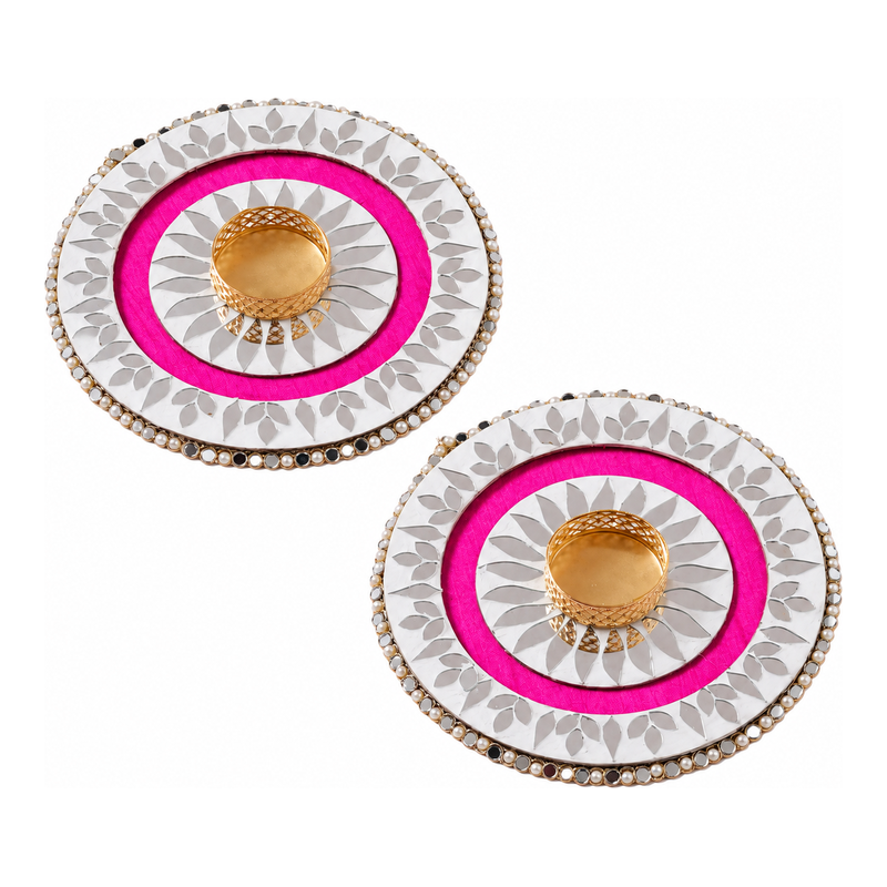 Madhoor Pearl Lippan Tealight Holder Rani Pink White 1 Pair