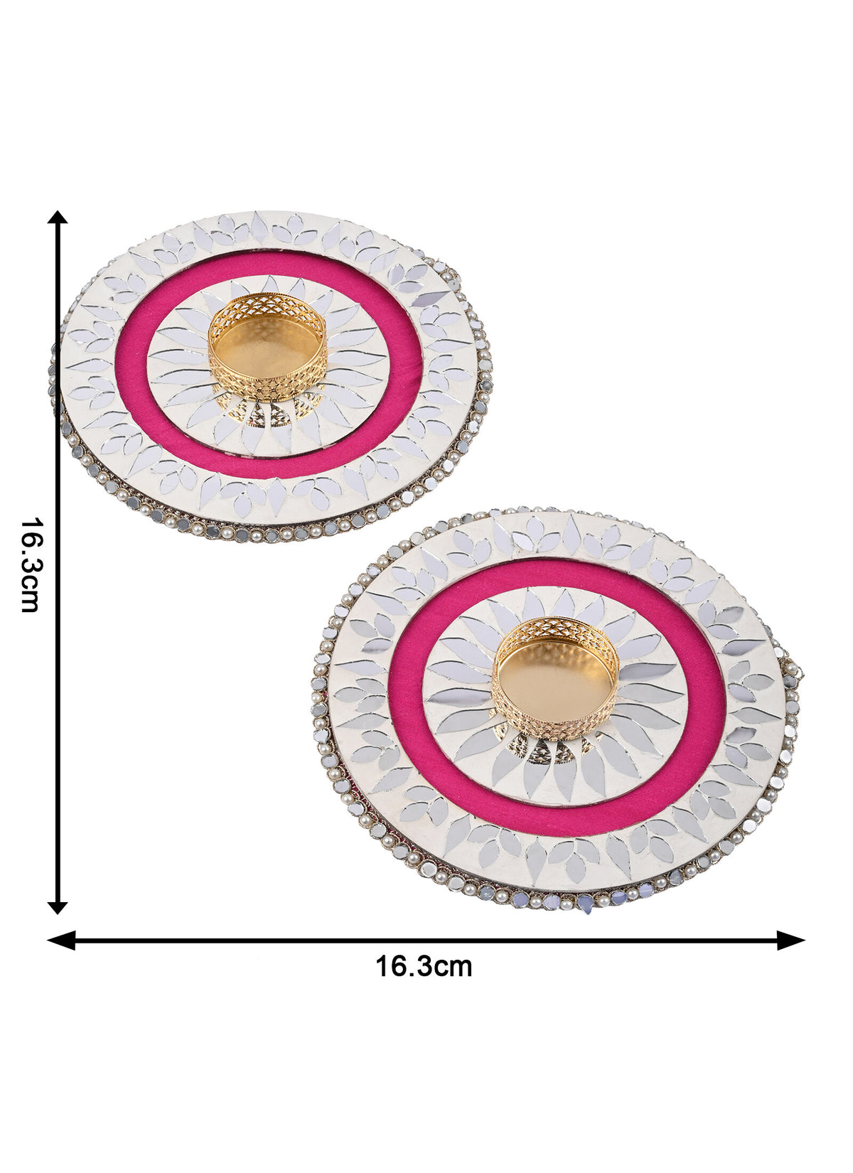 Madhoor Pearl Lippan Tealight Holder Rani Pink White 1 Pair