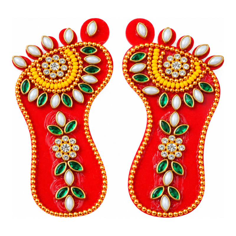 Madhoor Pearl Kundan Lakshmi Feet Pagla Red White Green 1 Pair