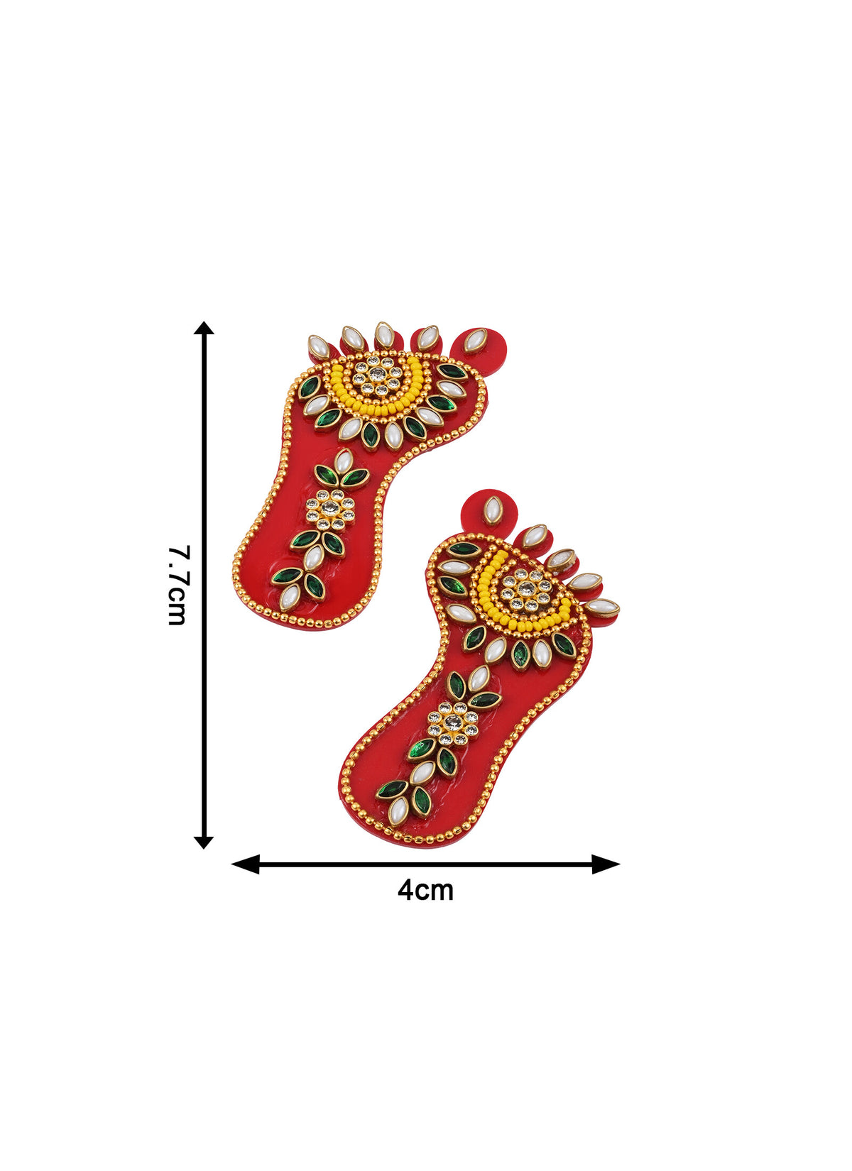 Madhoor Pearl Kundan Lakshmi Feet Pagla Red White Green 1 Pair