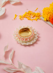 Madhoor Pearl Crystal Tealight Holder White Peach 1 Piece