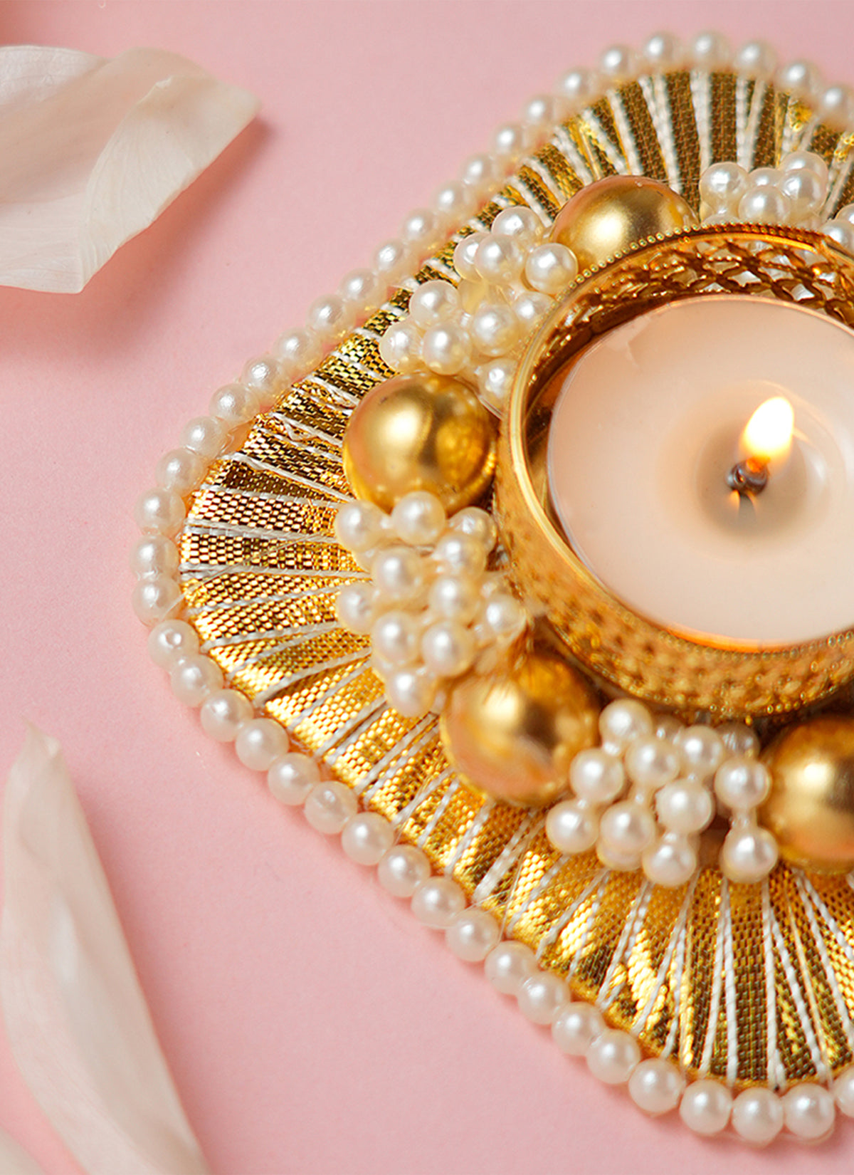 Madhoor Pearl Tealight Holder Gold-Tone 4 Inches 1 Piece