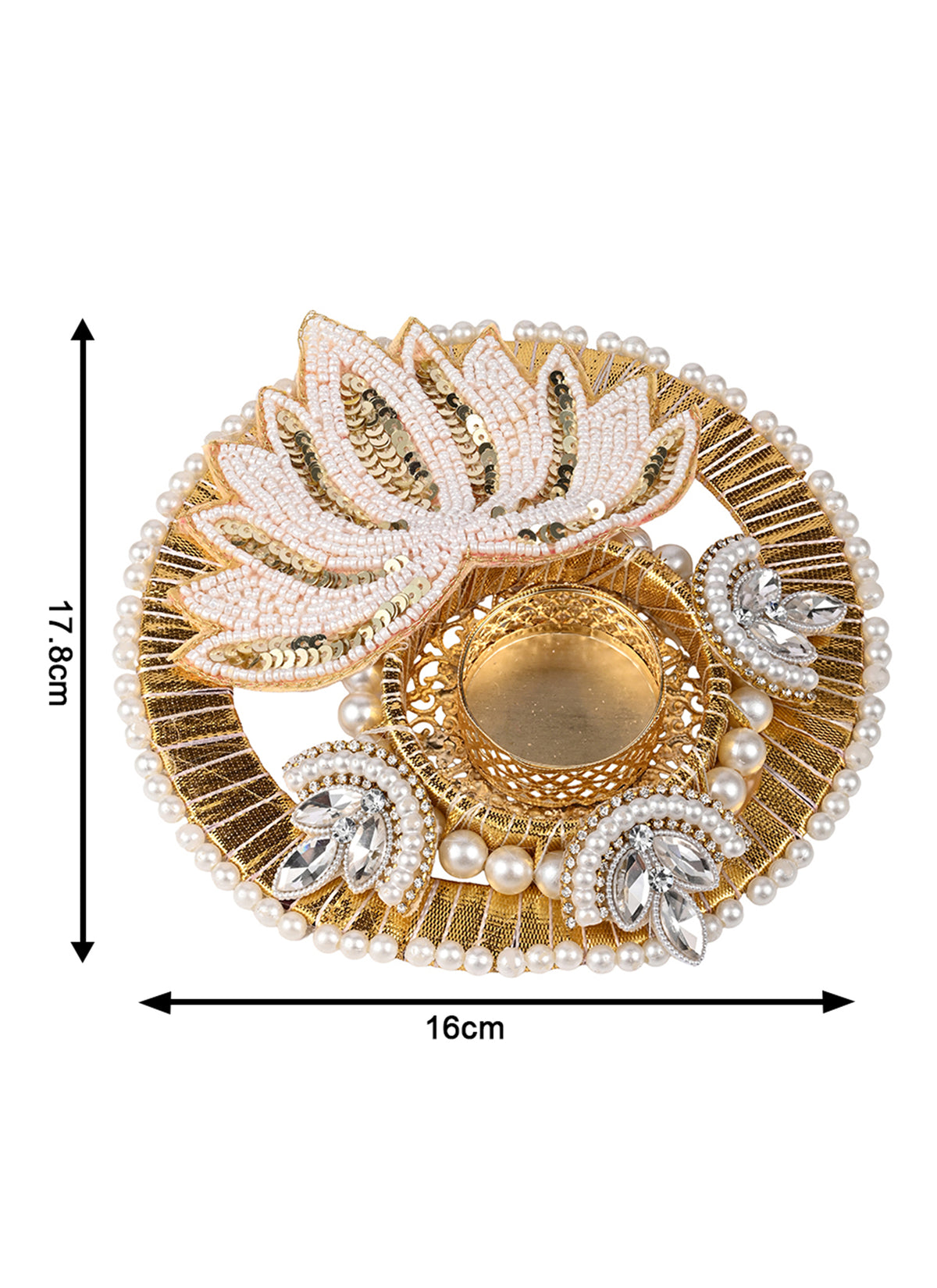 Madhoor Pearl Lotus Tealight Holder Gold-Tone White 6 Inches 1 Piece