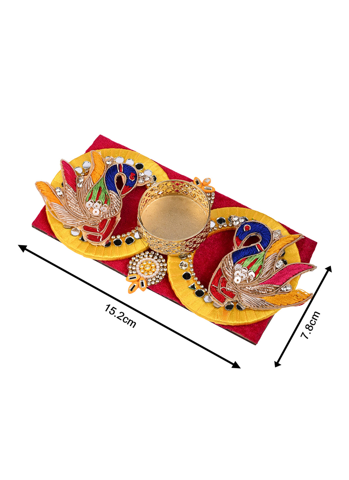 Madhoor Peacock 3 X 6 Tealight Holder Yellow Blue Red 1 Piece