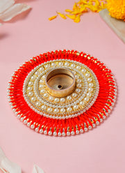 Madhoor Pearl Tealight Holder Ivory Red 4 Inches 1 Piece