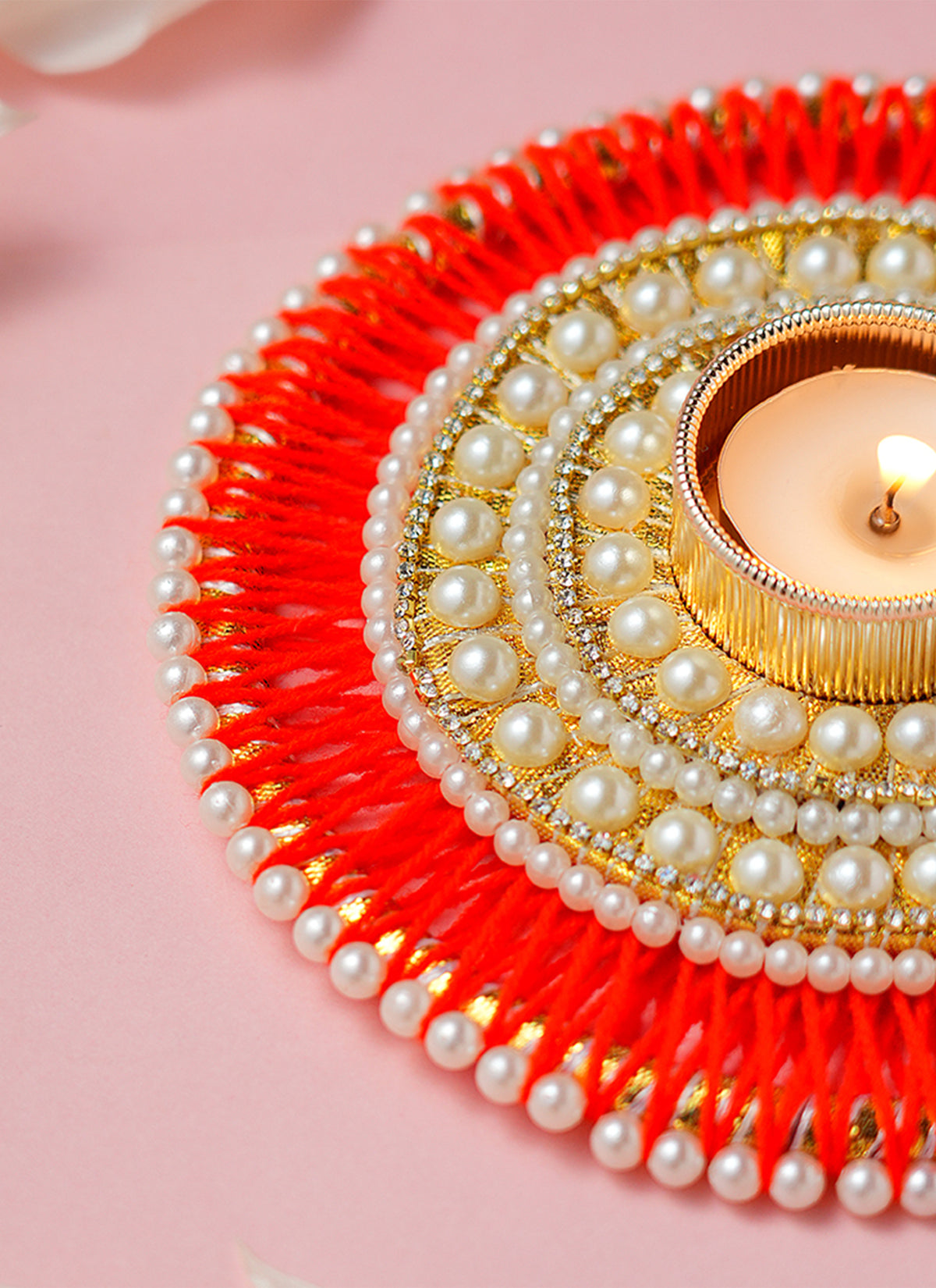 Madhoor Pearl Tealight Holder Ivory Red 4 Inches 1 Piece