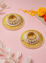 Madhoor Pearl Tealight Holder Gold-Tone Yellow 4 Inches 1 Pair