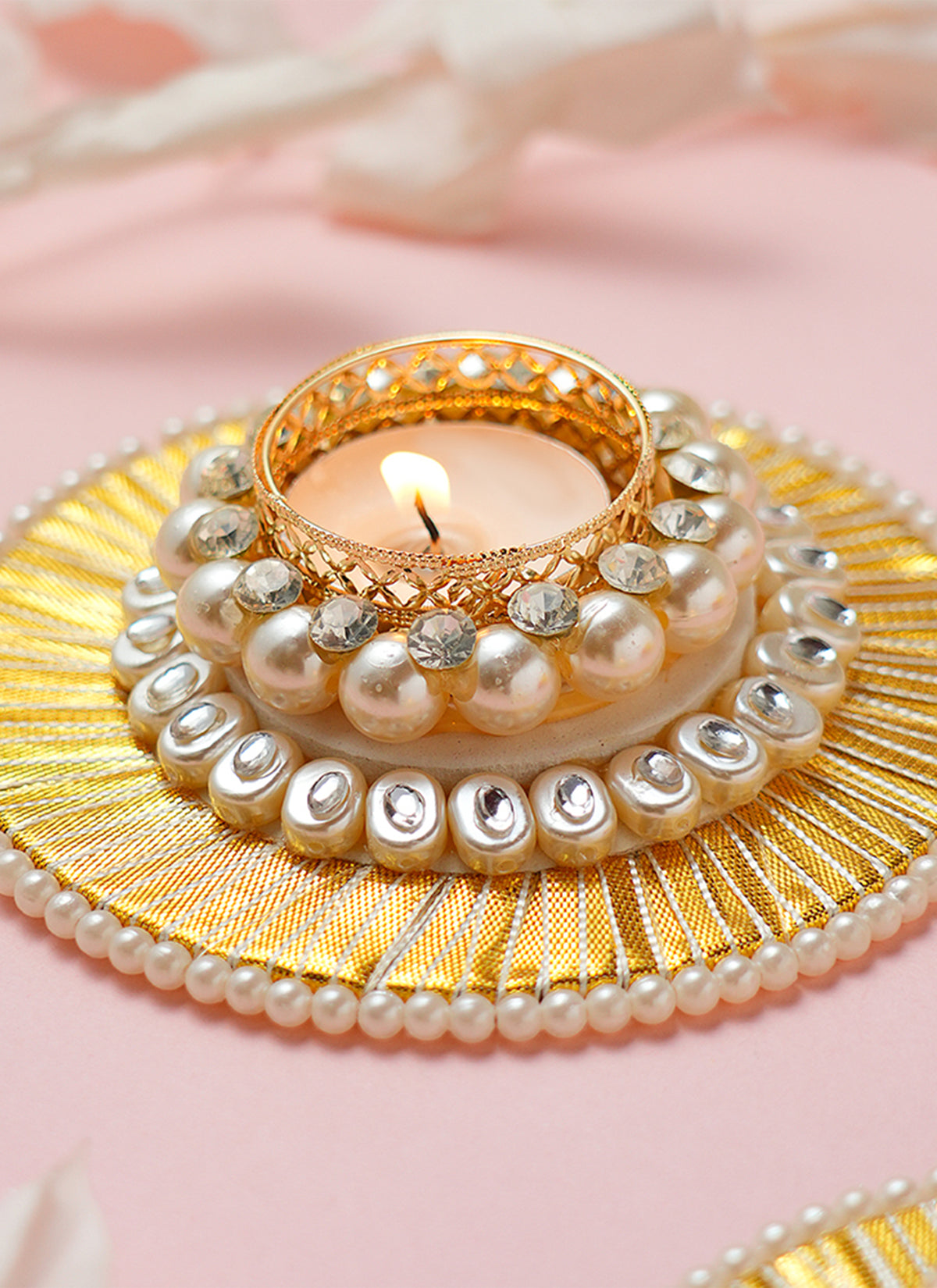 Madhoor Pearl Tealight Holder Gold-Tone Yellow 4 Inches 1 Pair