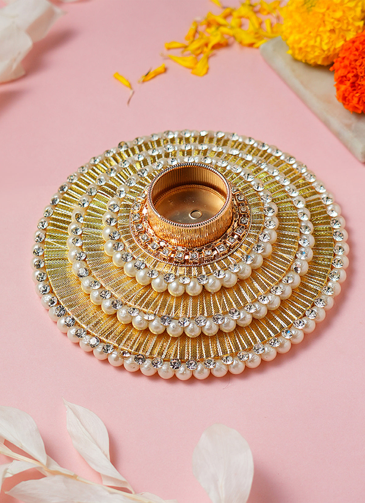 Madhoor Pearl Tealight Holder Gold-Tone 6.5 Inches 1 Piece