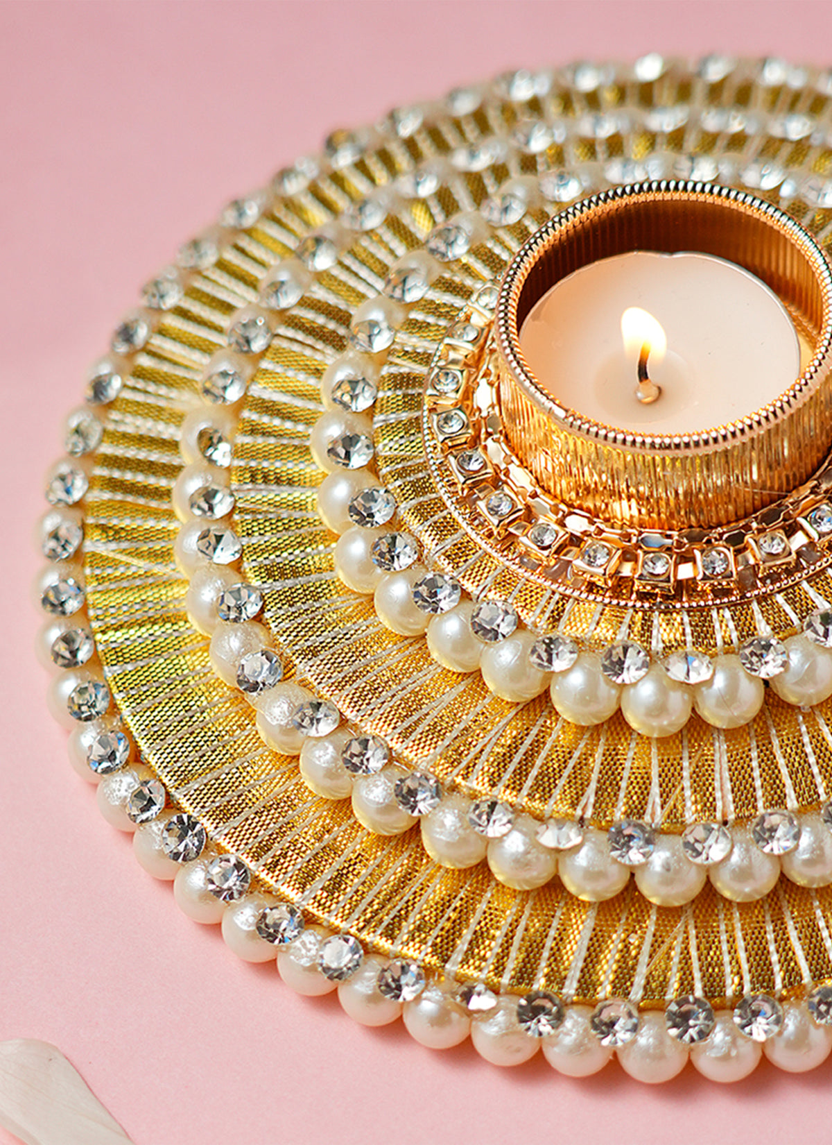 Madhoor Pearl Tealight Holder Gold-Tone 6.5 Inches 1 Piece