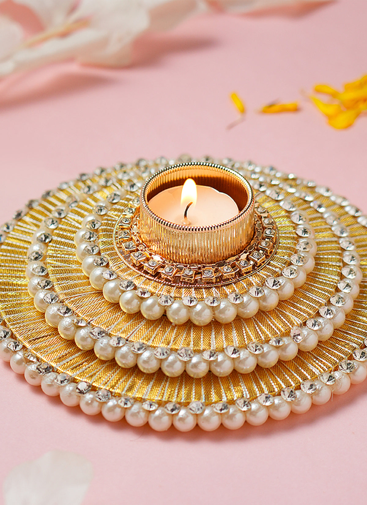 Madhoor Pearl Tealight Holder Gold-Tone 6.5 Inches 1 Piece