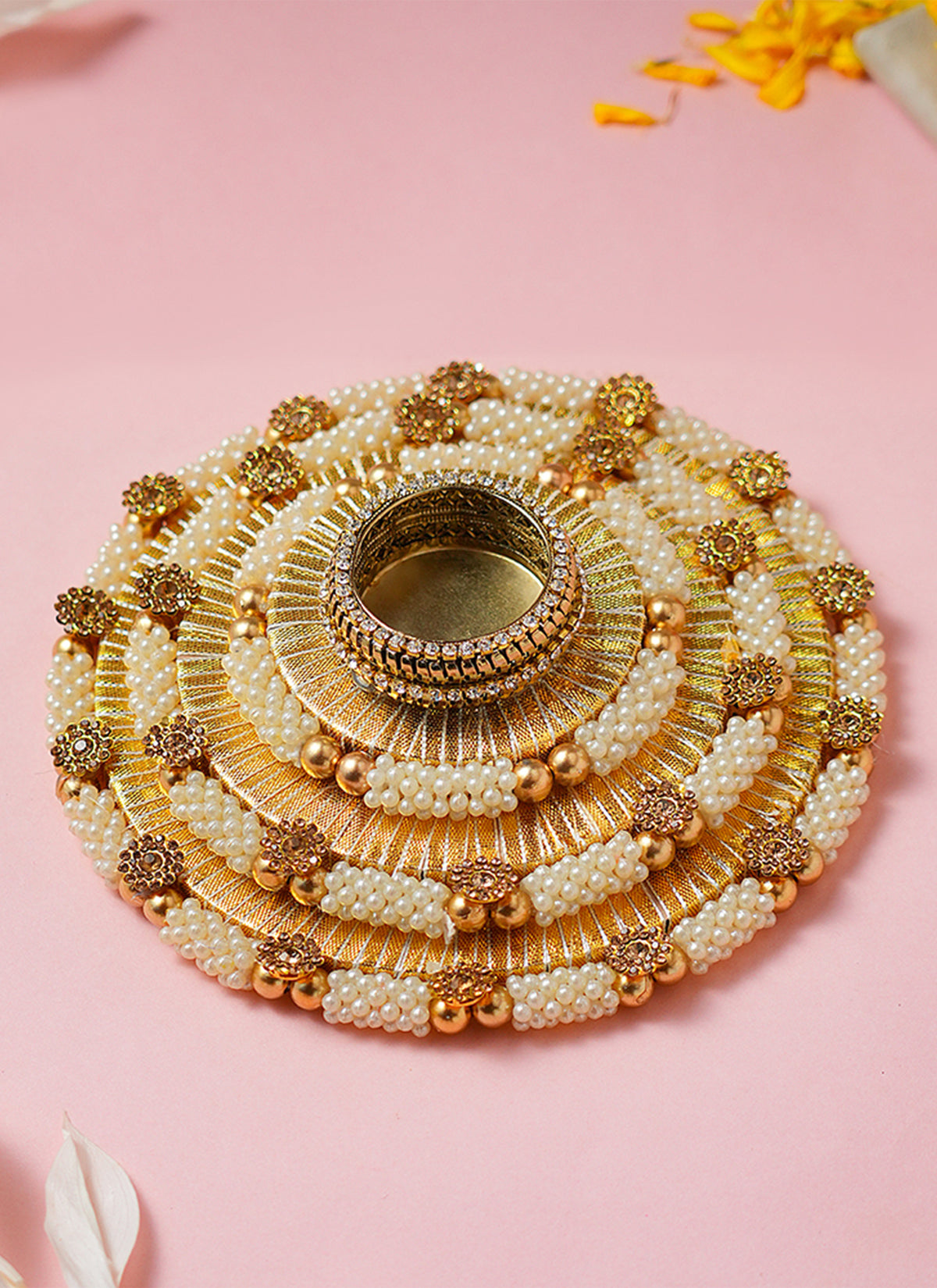 Madhoor Pearl Tealight Holder Gold-Tone Ivory 6.5 Inches 1 Piece
