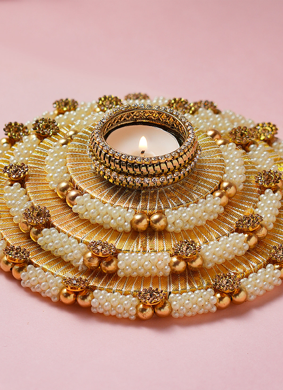 Madhoor Pearl Tealight Holder Gold-Tone Ivory 6.5 Inches 1 Piece