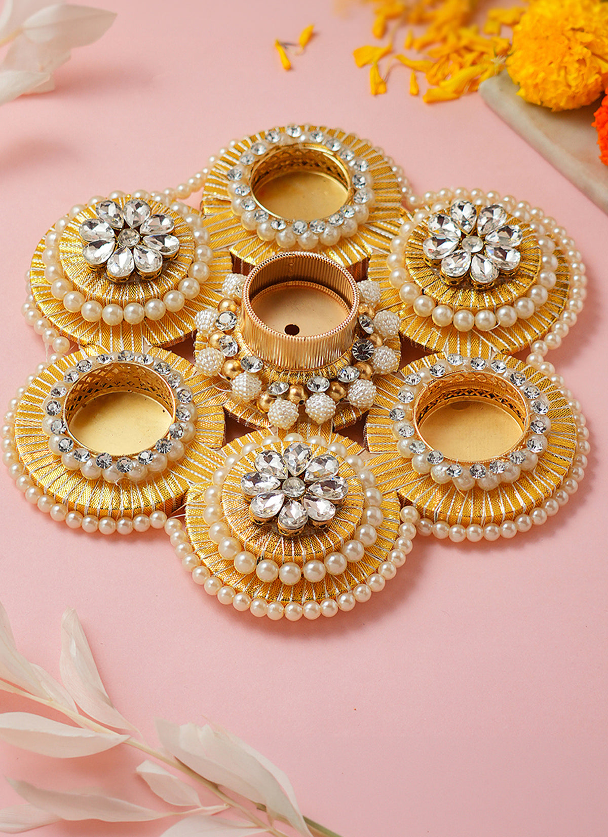 Madhoor Crystal Gota Rangoli Gold-Tone White 8 Inches 1 Piece