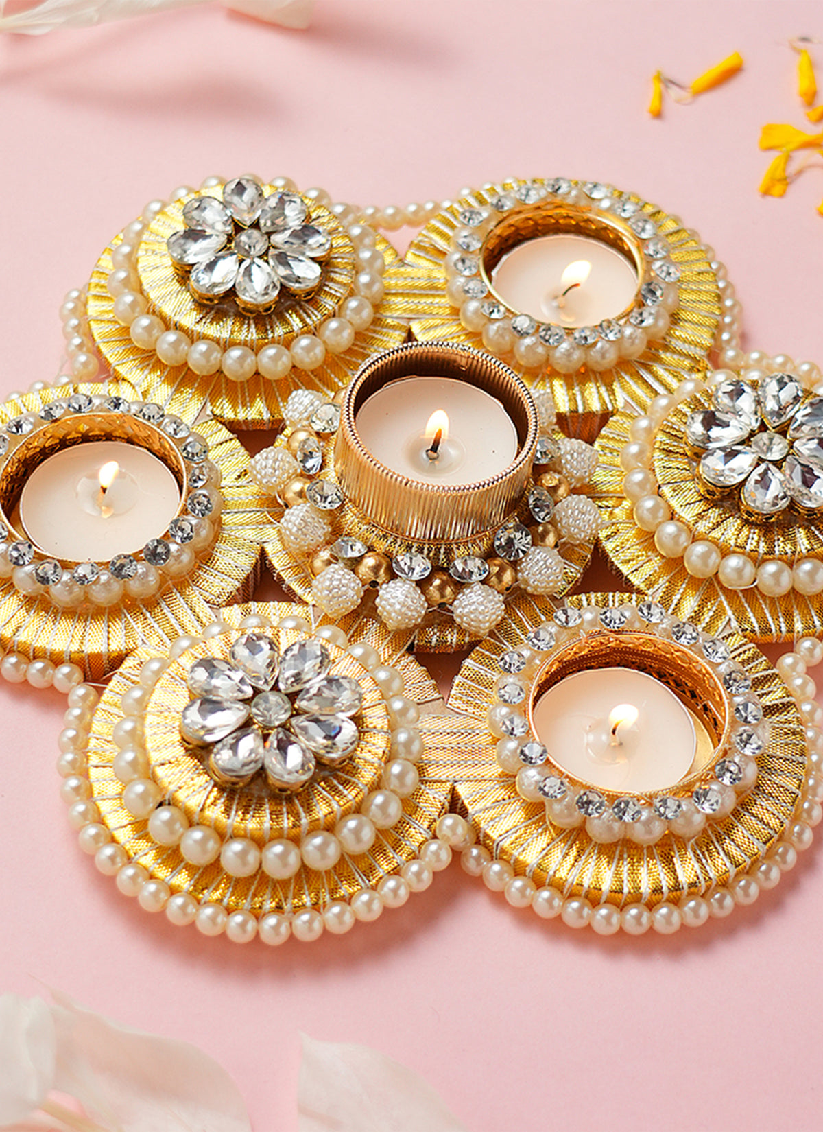 Madhoor Crystal Gota Rangoli Gold-Tone White 8 Inches 1 Piece